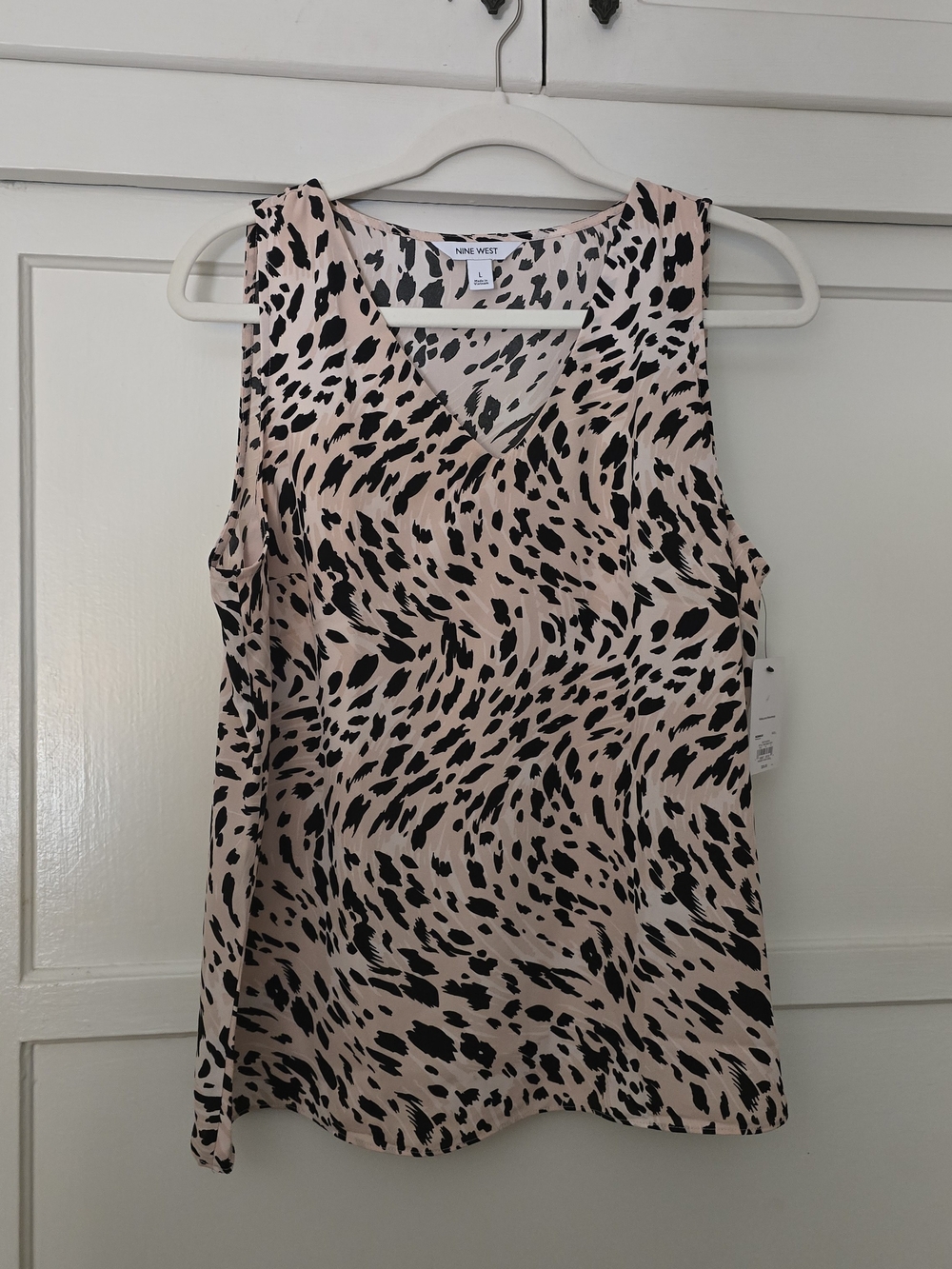 Nine West Pink and Black Animal Print V-Neck Sleeveless Camisole